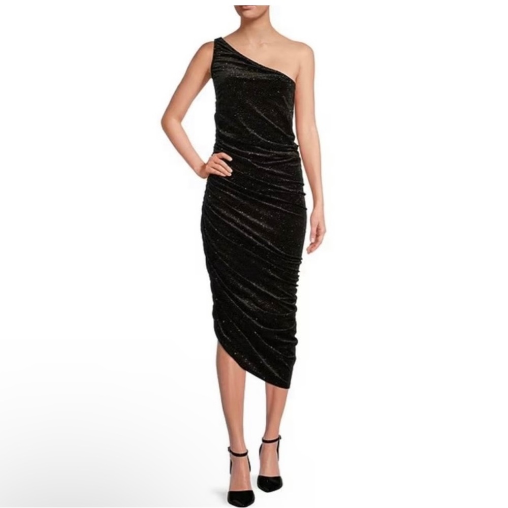 Gibson Latimer Black Asymmetrical Fitted Sparkly Holiday Dress Women’s